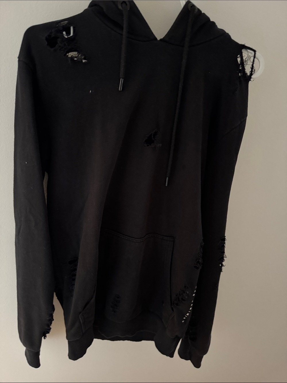 Black Distressed Hoodie Sweater - Women